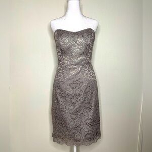 David's Bridal dress wedding bridesmaid laced strapless metallic grey size 10